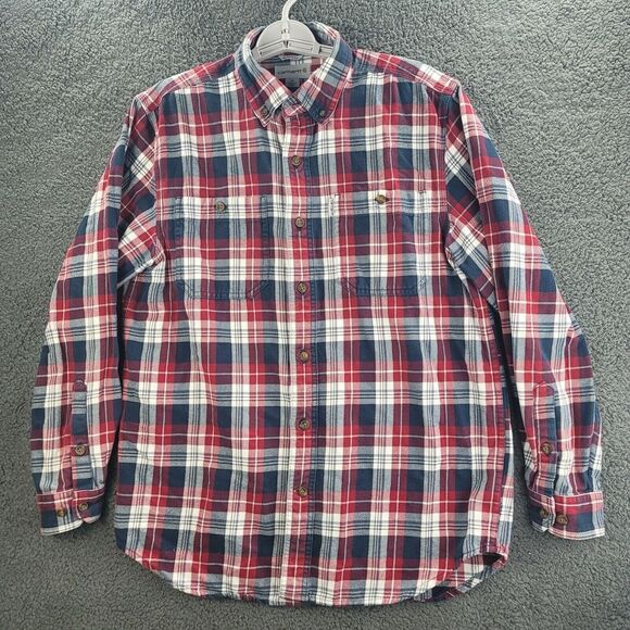 Carhartt Flannel Shirt Red White Blue Mens Medium‎ Plaid Relaxed Fit Work Wear - Picture 1 of 13